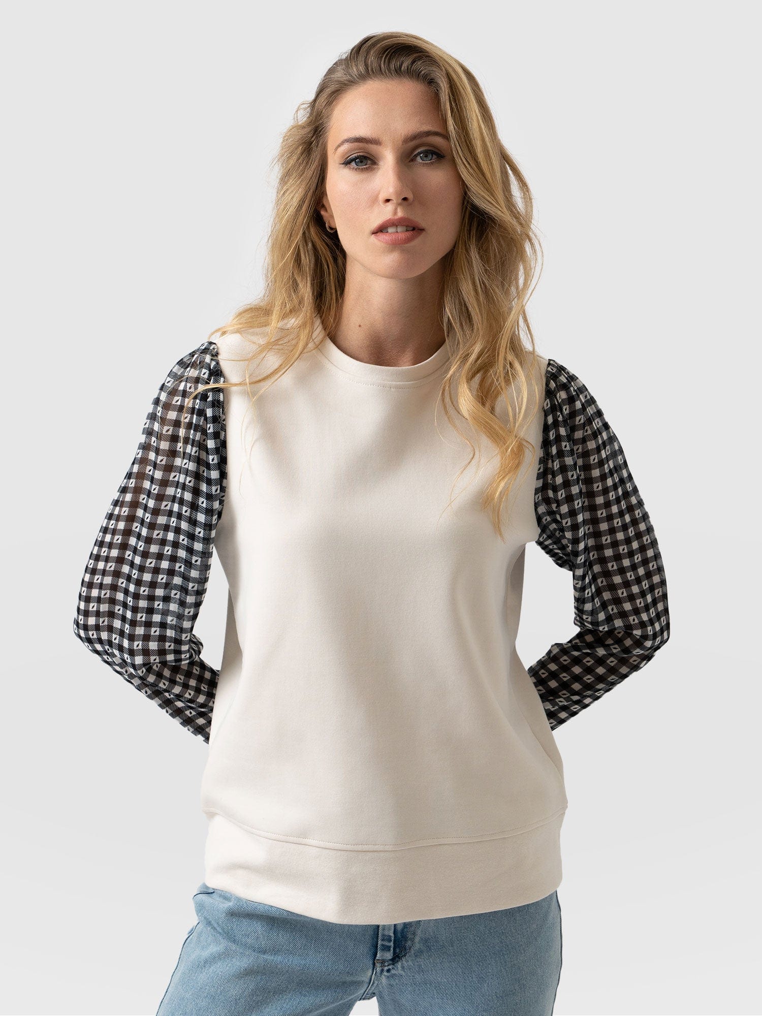 Midnight Sweater Cream Lightning Gingham - Women's Sweaters | Saint + Sofia® UK